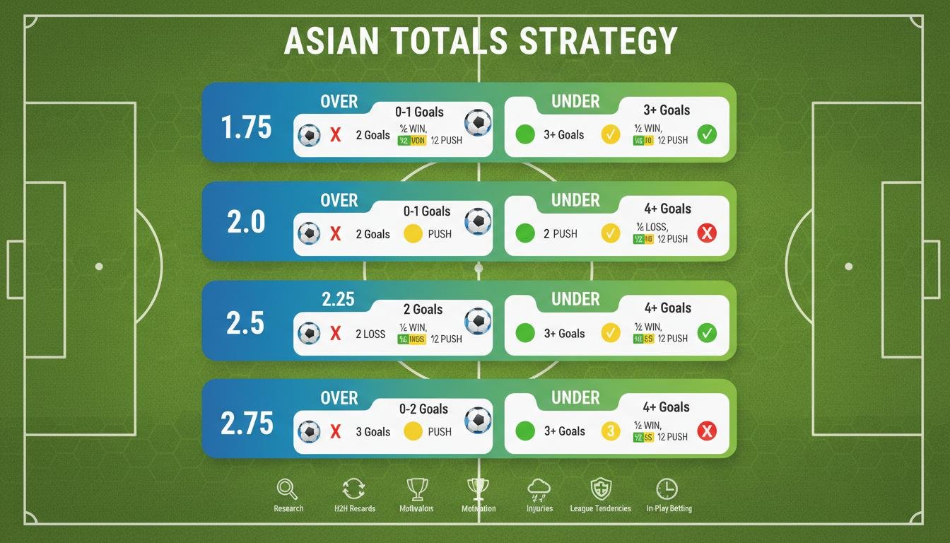 Football. Betting strategy for Asian totals (1.75, 2.0, 2.25, 2.5, 2.75)